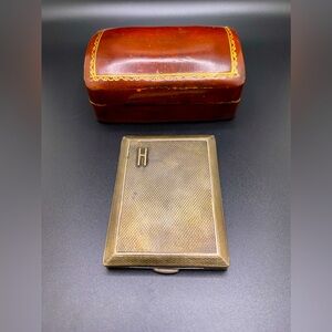 Antique Brass Pocket Photo Album Case Working Spring Hinge w/Leather Case